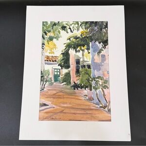 Signed Julie Calhoon St. George Bermuda Architectural Scene Watercolor Painting